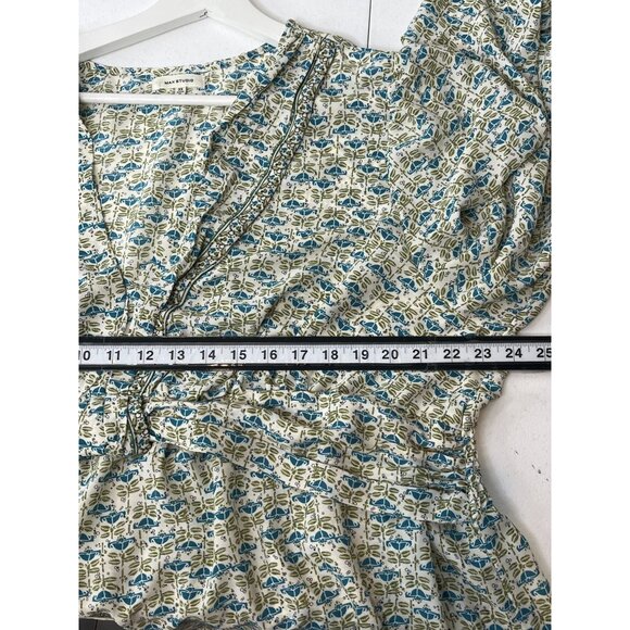 Max Studio Plus 3X Blue Green Floral Boho Peasant Blouse Flowy Top - Picture 11 of 16